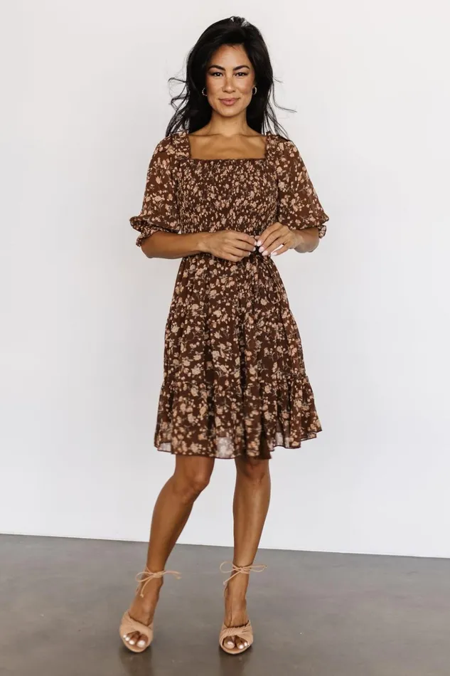 Baltic Born Short Dresses Azlyn Smocked Short Dress Copper Floral 8211 Women Baltic Born Short Dresses Azlyn Smocked Short Dress Copper Floral 8211 Women