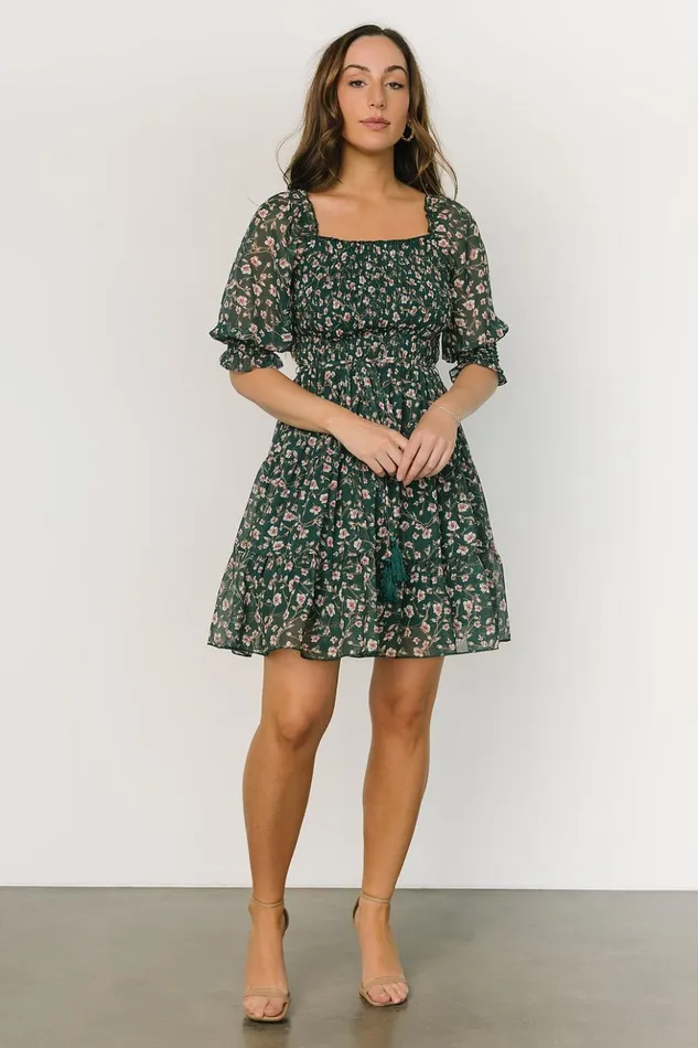Baltic Born Short Dresses Azlyn Smocked Short Dress Green Pink Floral 8211 Women Baltic Born Short Dresses Azlyn Smocked Short Dress Green Pink Floral 8211 Women