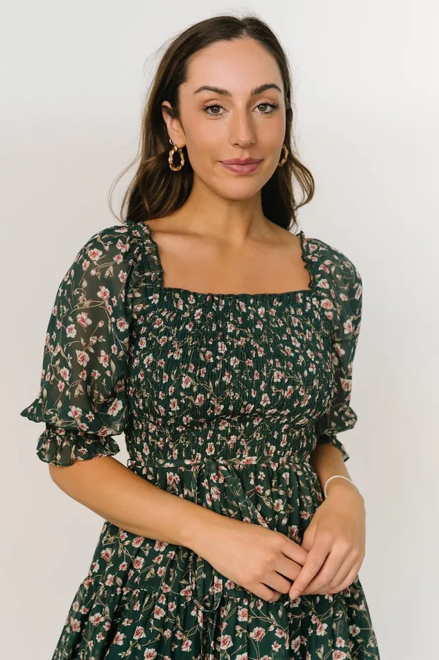 Baltic Born Short Dresses Azlyn Smocked Short Dress Green Pink Floral 8211 Women Baltic Born Short Dresses Azlyn Smocked Short Dress Green Pink Floral 8211 Women
