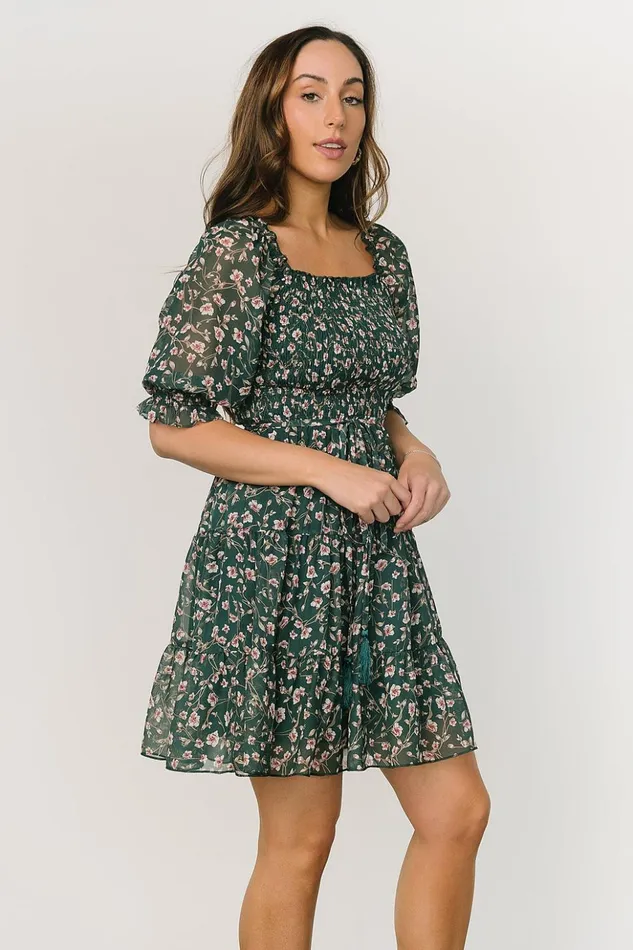 Baltic Born Short Dresses Azlyn Smocked Short Dress Green Pink Floral 8211 Women Baltic Born Short Dresses Azlyn Smocked Short Dress Green Pink Floral 8211 Women