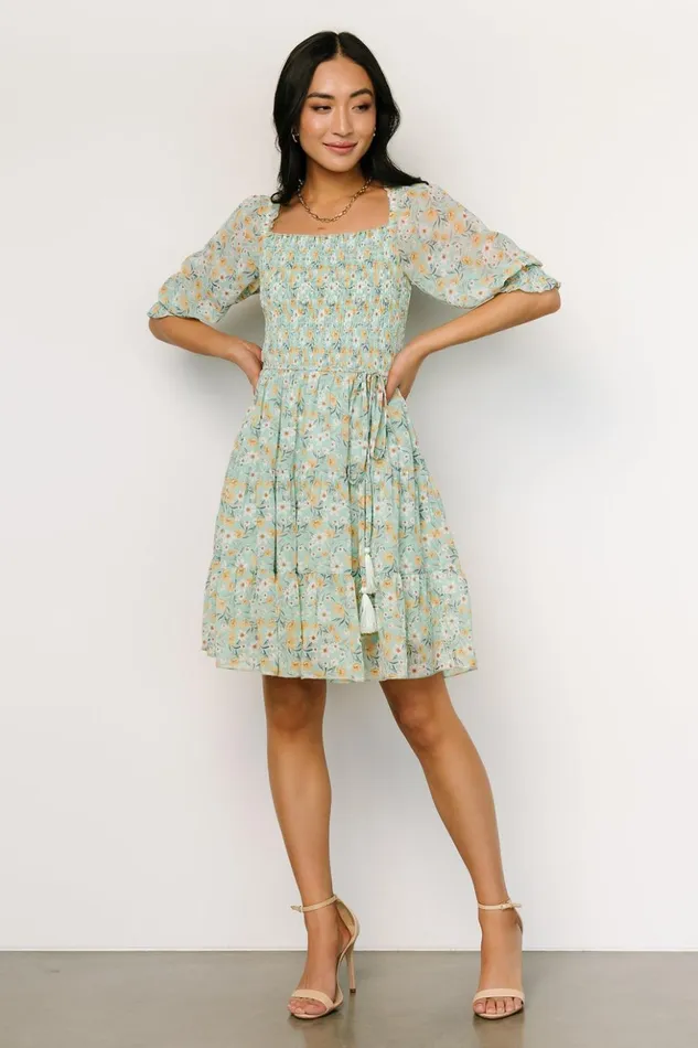 Baltic Born Short Dresses Azlyn Smocked Short Dress Sage Floral 8211 Women