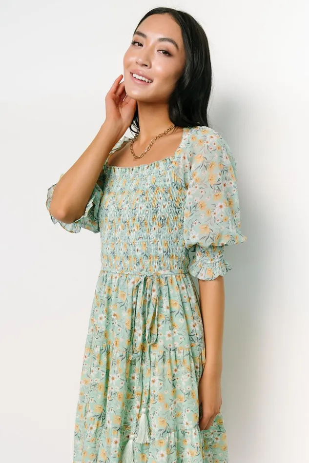Baltic Born Short Dresses Azlyn Smocked Short Dress Sage Floral 8211 Women Baltic Born Short Dresses Azlyn Smocked Short Dress Sage Floral 8211 Women
