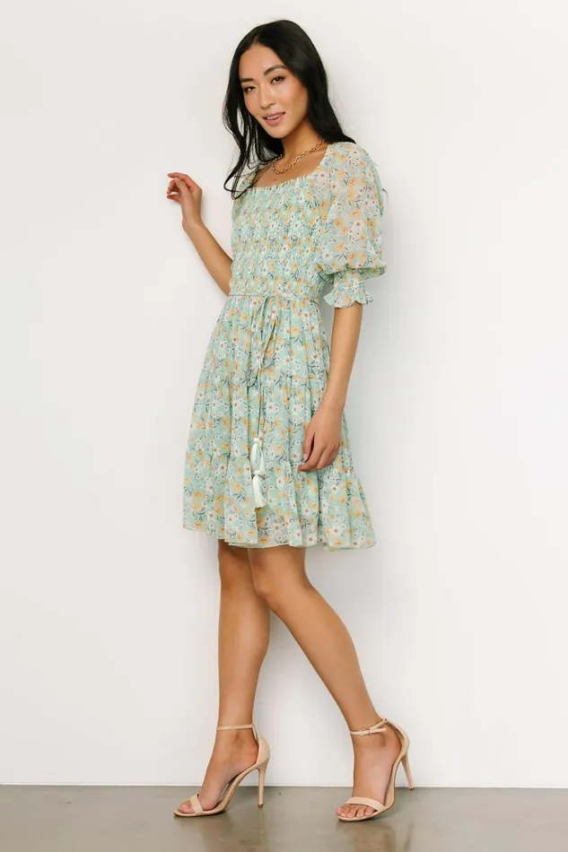 Baltic Born Short Dresses Azlyn Smocked Short Dress Sage Floral 8211 Women Baltic Born Short Dresses Azlyn Smocked Short Dress Sage Floral 8211 Women
