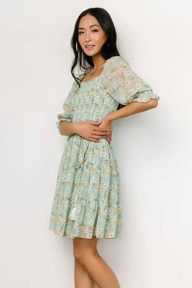 Baltic Born Short Dresses Azlyn Smocked Short Dress Sage Floral 8211 Women Baltic Born Short Dresses Azlyn Smocked Short Dress Sage Floral 8211 Women