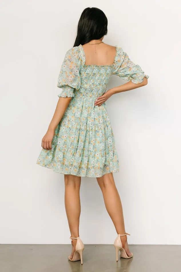 Baltic Born Short Dresses Azlyn Smocked Short Dress Sage Floral 8211 Women Baltic Born Short Dresses Azlyn Smocked Short Dress Sage Floral 8211 Women