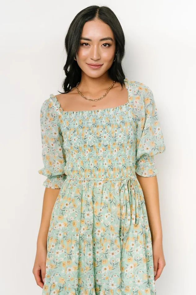 Baltic Born Short Dresses Azlyn Smocked Short Dress Sage Floral 8211 Women Baltic Born Short Dresses Azlyn Smocked Short Dress Sage Floral 8211 Women
