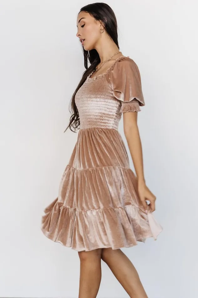 Baltic Born Short Dresses Bliss Smocked Velvet Short Dress Natural 8211 Women Baltic Born Short Dresses Bliss Smocked Velvet Short Dress Natural 8211 Women