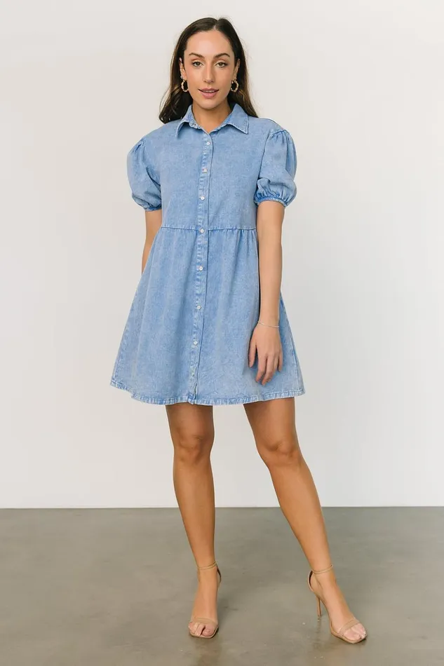 Baltic Born Short Dresses Fontana Puff Sleeve Short Dress Denim Blue 8211 Women Baltic Born Short Dresses Fontana Puff Sleeve Short Dress Denim Blue 8211 Women