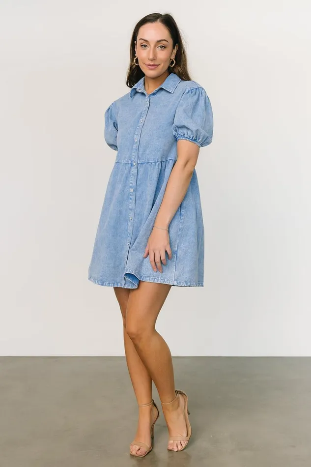 Baltic Born Short Dresses Fontana Puff Sleeve Short Dress Denim Blue 8211 Women Baltic Born Short Dresses Fontana Puff Sleeve Short Dress Denim Blue 8211 Women