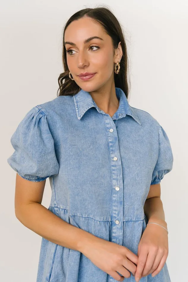 Baltic Born Short Dresses Fontana Puff Sleeve Short Dress Denim Blue 8211 Women Baltic Born Short Dresses Fontana Puff Sleeve Short Dress Denim Blue 8211 Women