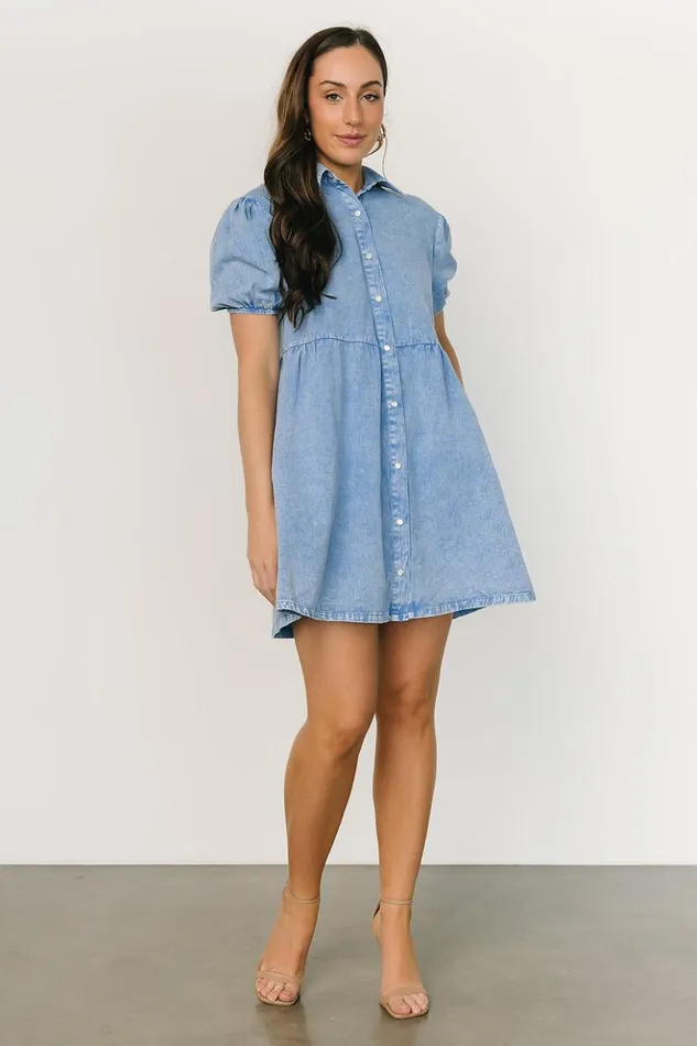 Baltic Born Short Dresses Fontana Puff Sleeve Short Dress Denim Blue 8211 Women Baltic Born Short Dresses Fontana Puff Sleeve Short Dress Denim Blue 8211 Women