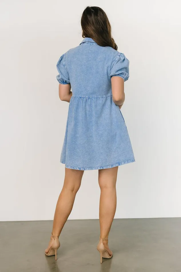 Baltic Born Short Dresses Fontana Puff Sleeve Short Dress Denim Blue 8211 Women Baltic Born Short Dresses Fontana Puff Sleeve Short Dress Denim Blue 8211 Women