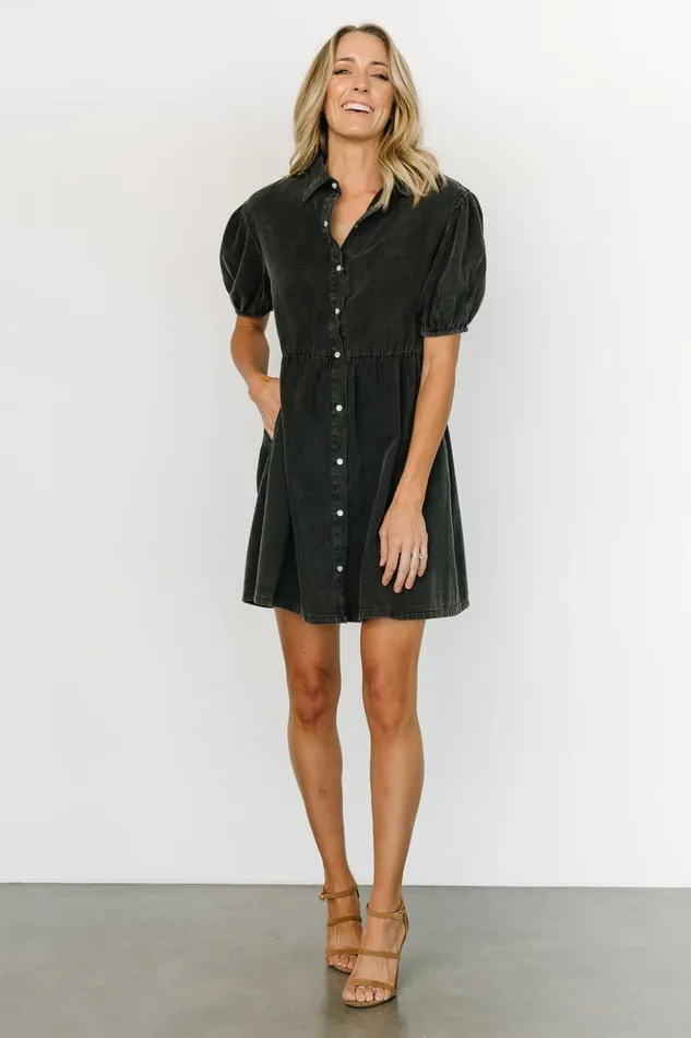 Baltic Born Short Dresses Fontana Puff Sleeve Short Dress Washed Black 8211 Women Baltic Born Short Dresses Fontana Puff Sleeve Short Dress Washed Black 8211 Women