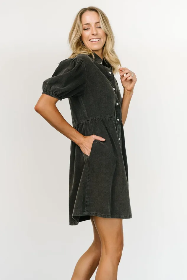Baltic Born Short Dresses Fontana Puff Sleeve Short Dress Washed Black 8211 Women Baltic Born Short Dresses Fontana Puff Sleeve Short Dress Washed Black 8211 Women
