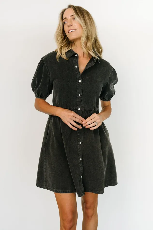 Baltic Born Short Dresses Fontana Puff Sleeve Short Dress Washed Black 8211 Women Baltic Born Short Dresses Fontana Puff Sleeve Short Dress Washed Black 8211 Women