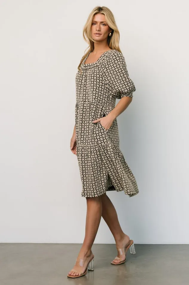 Baltic Born Short Dresses Georgia Puff Sleeve Dress Black Tan 8211 Women