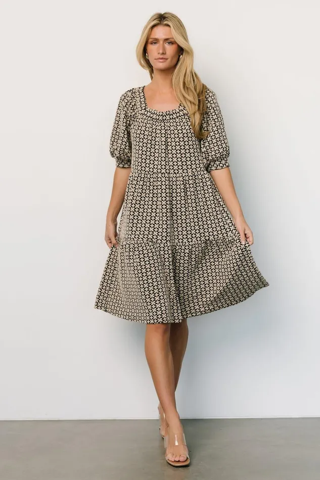 Baltic Born Short Dresses Georgia Puff Sleeve Dress Black Tan 8211 Women Baltic Born Short Dresses Georgia Puff Sleeve Dress Black Tan 8211 Women
