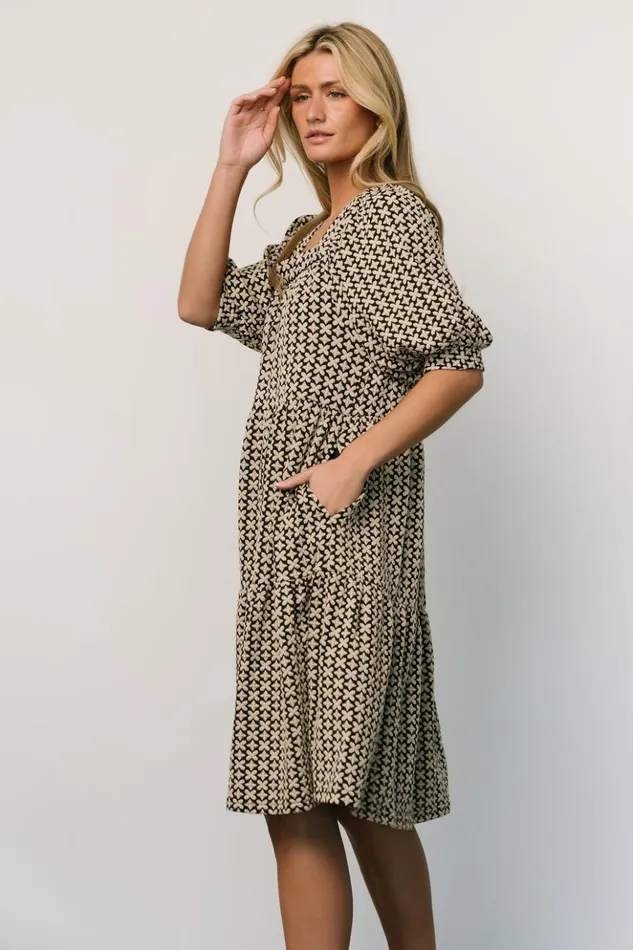 Baltic Born Short Dresses Georgia Puff Sleeve Dress Black Tan 8211 Women Baltic Born Short Dresses Georgia Puff Sleeve Dress Black Tan 8211 Women