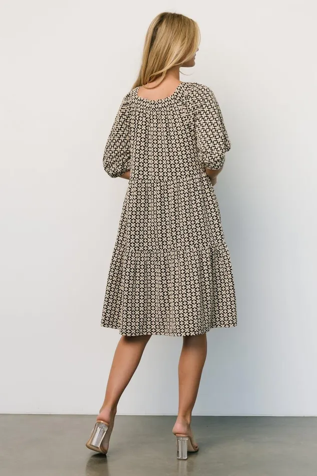 Baltic Born Short Dresses Georgia Puff Sleeve Dress Black Tan 8211 Women Baltic Born Short Dresses Georgia Puff Sleeve Dress Black Tan 8211 Women