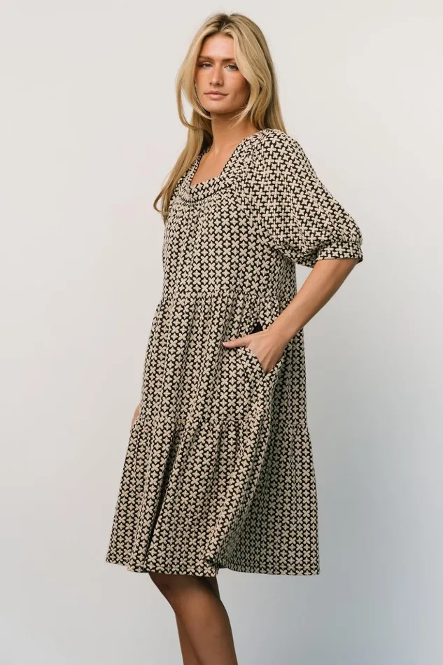 Baltic Born Short Dresses Georgia Puff Sleeve Dress Black Tan 8211 Women Baltic Born Short Dresses Georgia Puff Sleeve Dress Black Tan 8211 Women