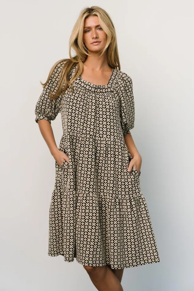 Baltic Born Short Dresses Georgia Puff Sleeve Dress Black Tan 8211 Women Baltic Born Short Dresses Georgia Puff Sleeve Dress Black Tan 8211 Women
