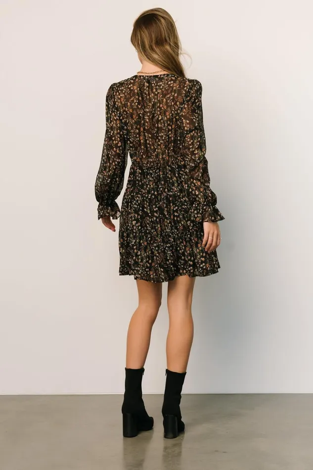 Baltic Born Short Dresses Huxley Tiered Short Dress Black Multi Floral 8211 Women Baltic Born Short Dresses Huxley Tiered Short Dress Black Multi Floral 8211 Women