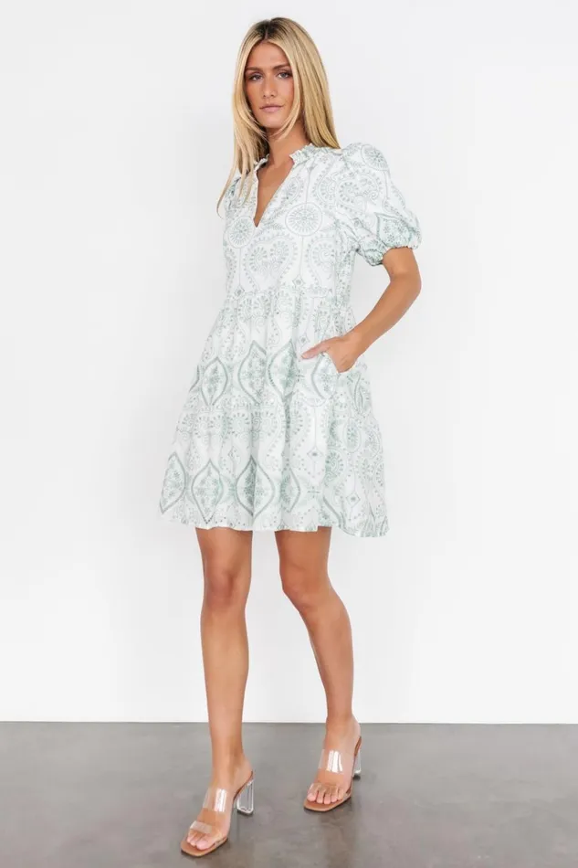 Baltic Born Short Dresses Josie Eyelet Babydoll Dress White Sage 8211 Women
