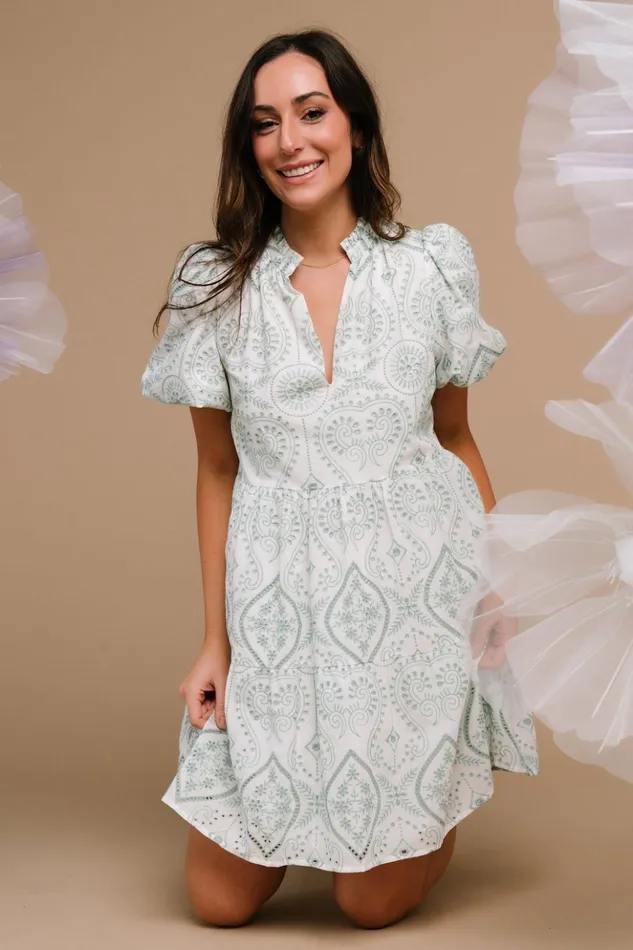 Baltic Born Short Dresses Josie Eyelet Babydoll Dress White Sage 8211 Women Baltic Born Short Dresses Josie Eyelet Babydoll Dress White Sage 8211 Women
