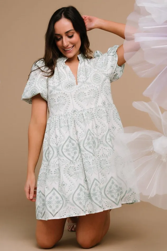 Baltic Born Short Dresses Josie Eyelet Babydoll Dress White Sage 8211 Women Baltic Born Short Dresses Josie Eyelet Babydoll Dress White Sage 8211 Women