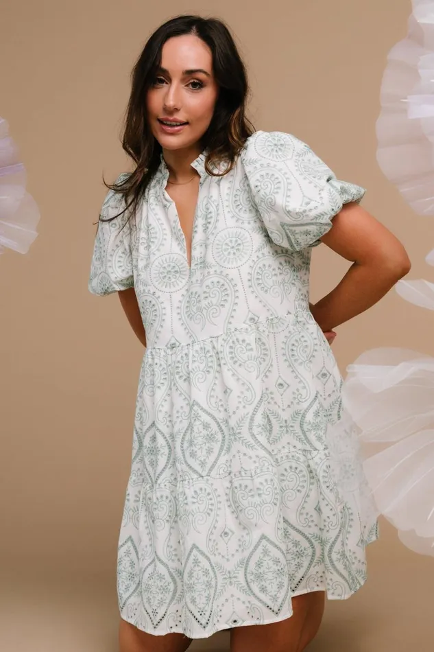 Baltic Born Short Dresses Josie Eyelet Babydoll Dress White Sage 8211 Women Baltic Born Short Dresses Josie Eyelet Babydoll Dress White Sage 8211 Women