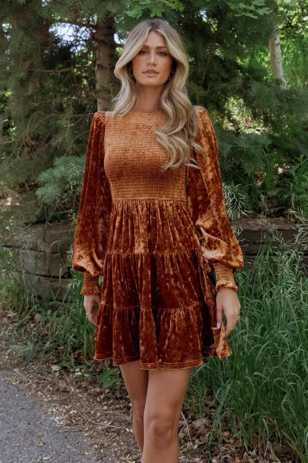 Baltic Born Short Dresses Kele Crushed Velvet Mini Dress Light Copper 8211 Women Baltic Born Short Dresses Kele Crushed Velvet Mini Dress Light Copper 8211 Women