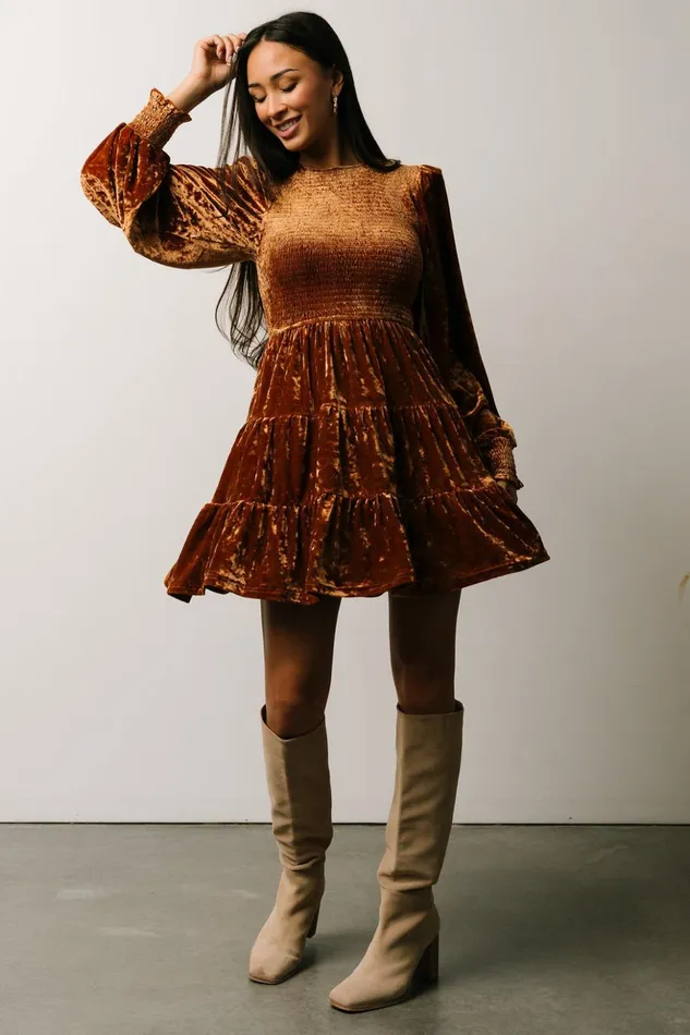 Baltic Born Short Dresses Kele Crushed Velvet Mini Dress Light Copper 8211 Women Baltic Born Short Dresses Kele Crushed Velvet Mini Dress Light Copper 8211 Women