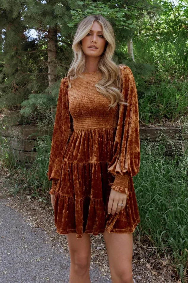 Baltic Born Short Dresses Kele Crushed Velvet Mini Dress Light Copper 8211 Women Baltic Born Short Dresses Kele Crushed Velvet Mini Dress Light Copper 8211 Women