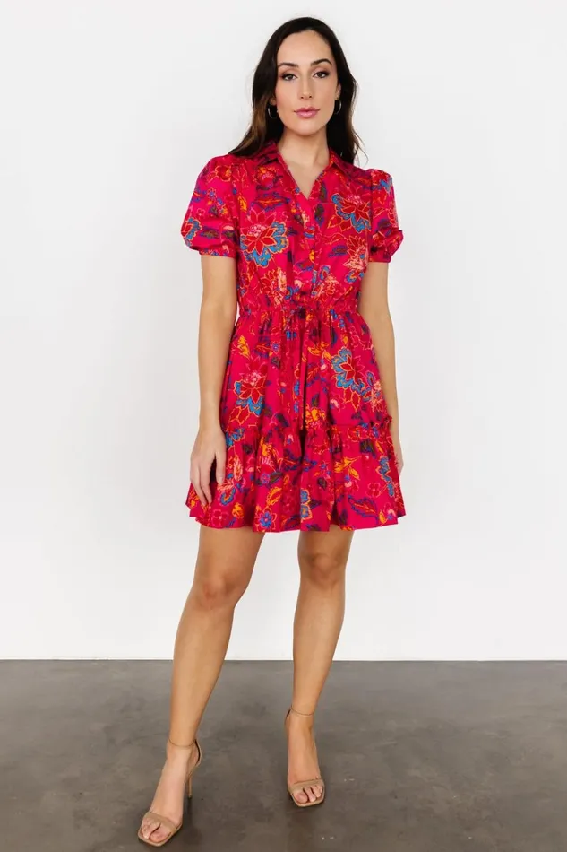 Baltic Born Short Dresses Lara Ruffle Short Dress Fuchsia Floral 8211 Women