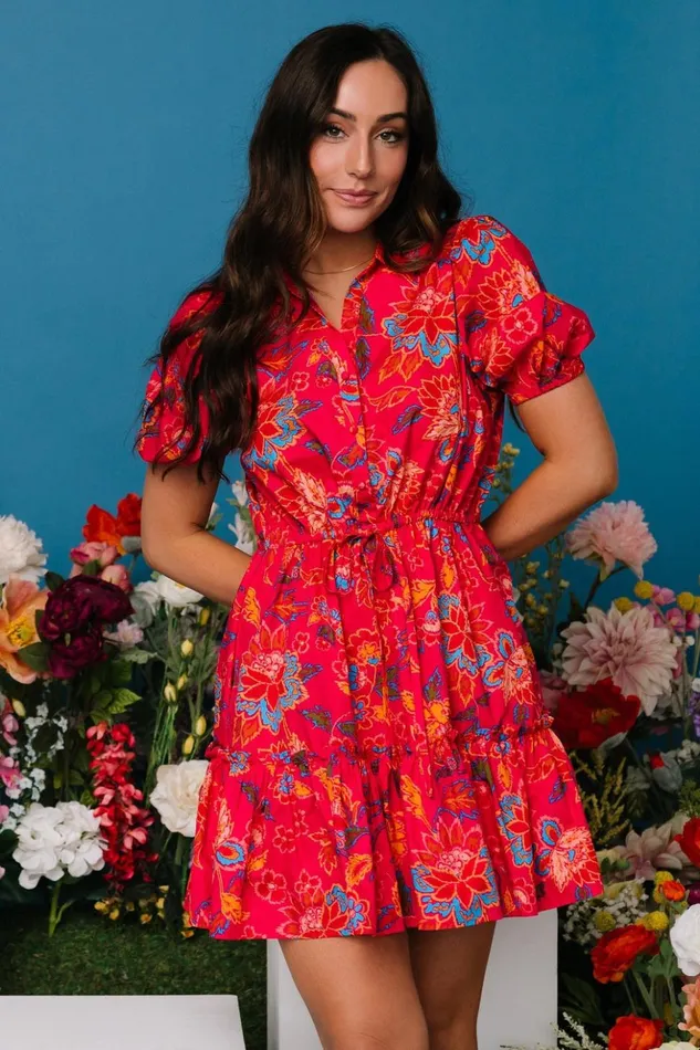 Baltic Born Short Dresses Lara Ruffle Short Dress Fuchsia Floral 8211 Women Baltic Born Short Dresses Lara Ruffle Short Dress Fuchsia Floral 8211 Women