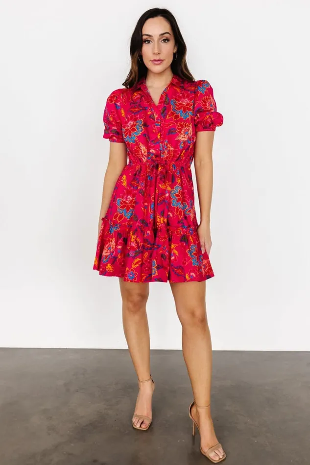 Baltic Born Short Dresses Lara Ruffle Short Dress Fuchsia Floral 8211 Women Baltic Born Short Dresses Lara Ruffle Short Dress Fuchsia Floral 8211 Women