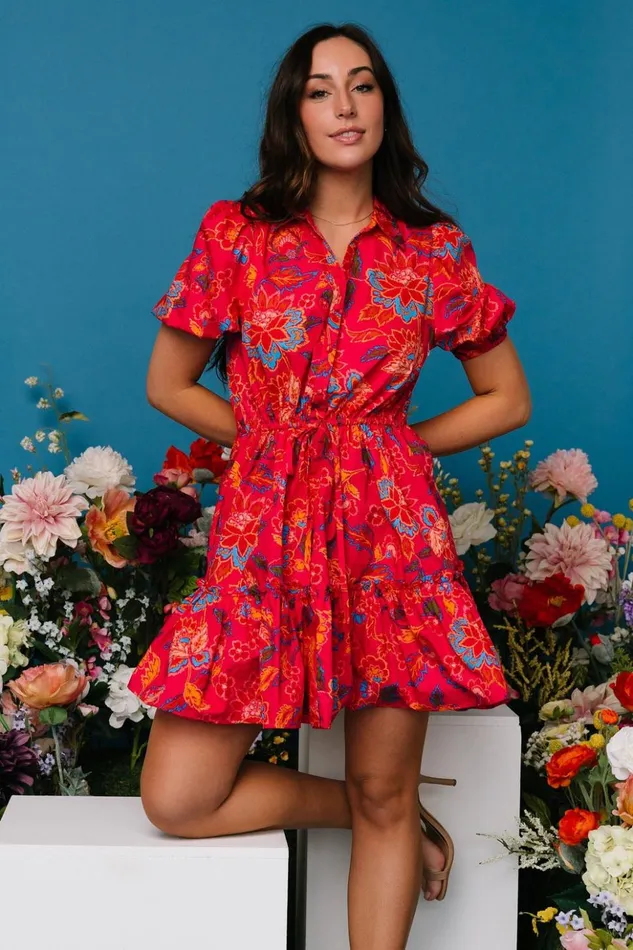 Baltic Born Short Dresses Lara Ruffle Short Dress Fuchsia Floral 8211 Women Baltic Born Short Dresses Lara Ruffle Short Dress Fuchsia Floral 8211 Women