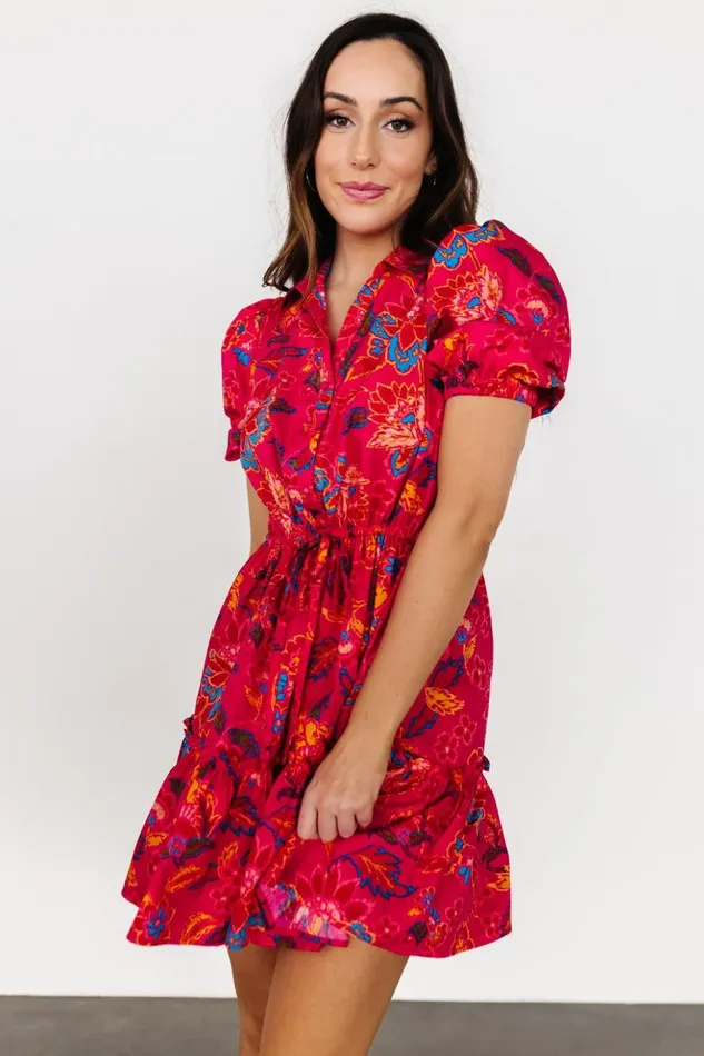 Baltic Born Short Dresses Lara Ruffle Short Dress Fuchsia Floral 8211 Women Baltic Born Short Dresses Lara Ruffle Short Dress Fuchsia Floral 8211 Women