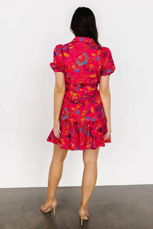 Baltic Born Short Dresses Lara Ruffle Short Dress Fuchsia Floral 8211 Women Baltic Born Short Dresses Lara Ruffle Short Dress Fuchsia Floral 8211 Women
