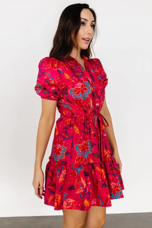 Baltic Born Short Dresses Lara Ruffle Short Dress Fuchsia Floral 8211 Women Baltic Born Short Dresses Lara Ruffle Short Dress Fuchsia Floral 8211 Women