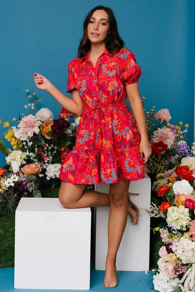Baltic Born Short Dresses Lara Ruffle Short Dress Fuchsia Floral 8211 Women Baltic Born Short Dresses Lara Ruffle Short Dress Fuchsia Floral 8211 Women