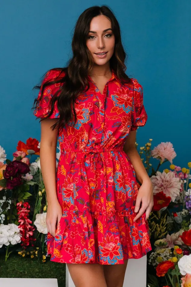 Baltic Born Short Dresses Lara Ruffle Short Dress Fuchsia Floral 8211 Women Baltic Born Short Dresses Lara Ruffle Short Dress Fuchsia Floral 8211 Women