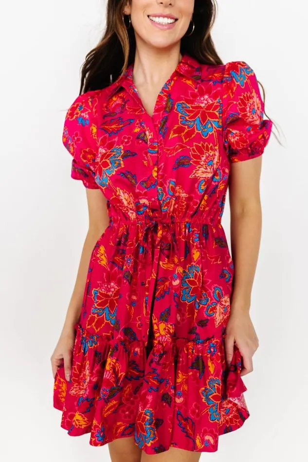 Baltic Born Short Dresses Lara Ruffle Short Dress Fuchsia Floral 8211 Women Baltic Born Short Dresses Lara Ruffle Short Dress Fuchsia Floral 8211 Women