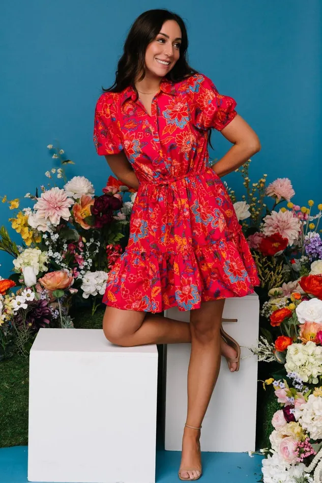 Baltic Born Short Dresses Lara Ruffle Short Dress Fuchsia Floral 8211 Women Baltic Born Short Dresses Lara Ruffle Short Dress Fuchsia Floral 8211 Women