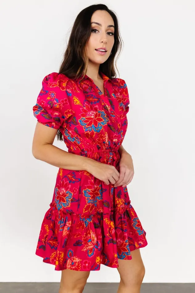 Baltic Born Short Dresses Lara Ruffle Short Dress Fuchsia Floral 8211 Women Baltic Born Short Dresses Lara Ruffle Short Dress Fuchsia Floral 8211 Women