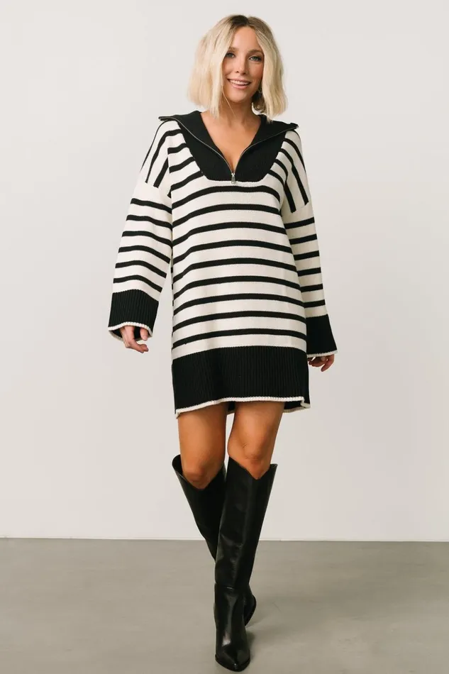 Baltic Born Short Dresses Manon Sweater Dress Black Stripe 8211 Women