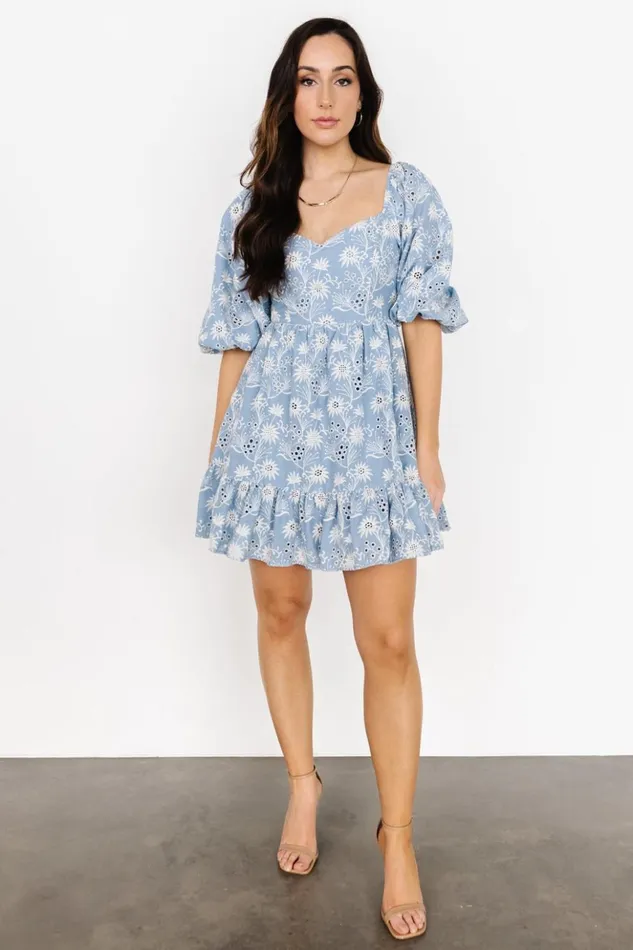 Baltic Born Short Dresses Serres Eyelet Mini Dress Blue Floral 8211 Women