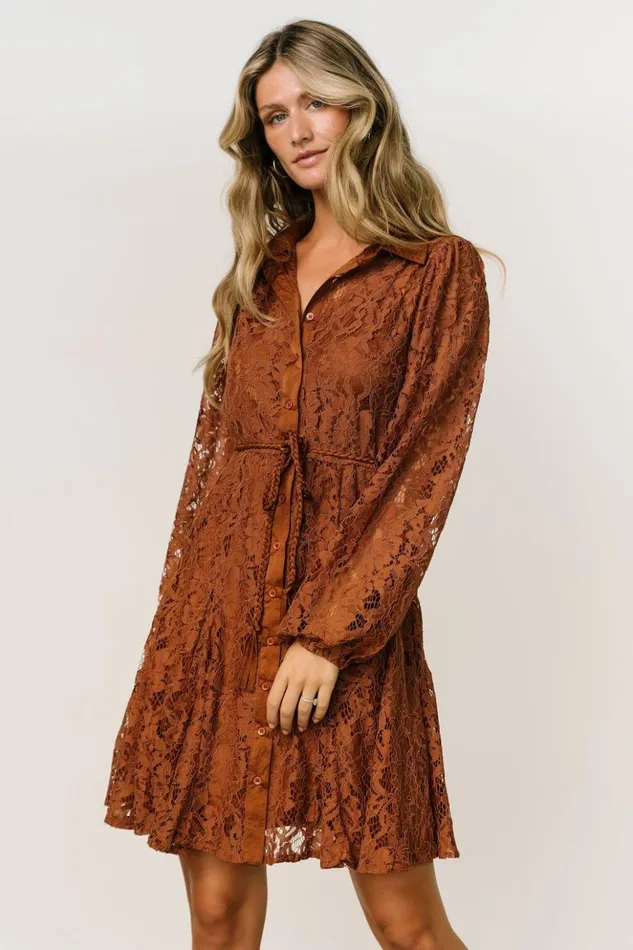 Baltic Born Short Dresses Stefan Lace Short Dress Cinnamon 8211 Women Baltic Born Short Dresses Stefan Lace Short Dress Cinnamon 8211 Women