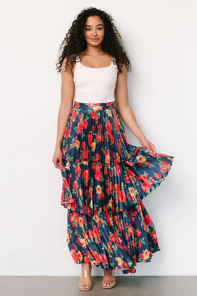 Baltic Born Skirts Alaina Tiered Maxi Skirt Navy Floral 8211 Women