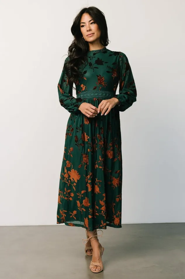 Baltic Born The Guest Edit Christine Velvet Embossed Midi Dress Jade 8211 Women
